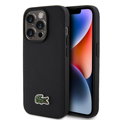 iPhone 15 Pro Max Kılıf Lacoste Orjinal Lisanslı PU Pike Desenli Arka Yüzey İkonik Timsah Dokuma Logolu Kılıf