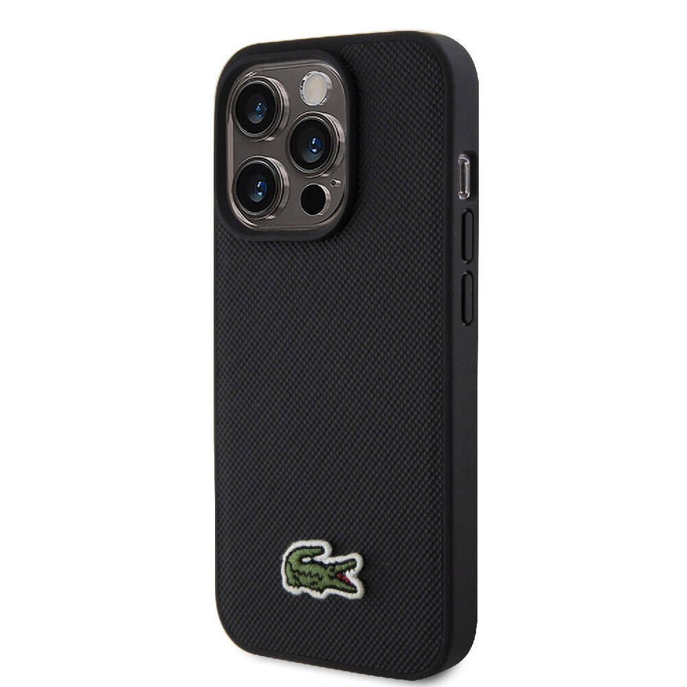 Apple iPhone 15 Pro Max Kılıf Lacoste Orjinal Lisanslı PU Pike Desenli Arka Yüzey İkonik Timsah Dokuma Logolu Kapak Lacivert