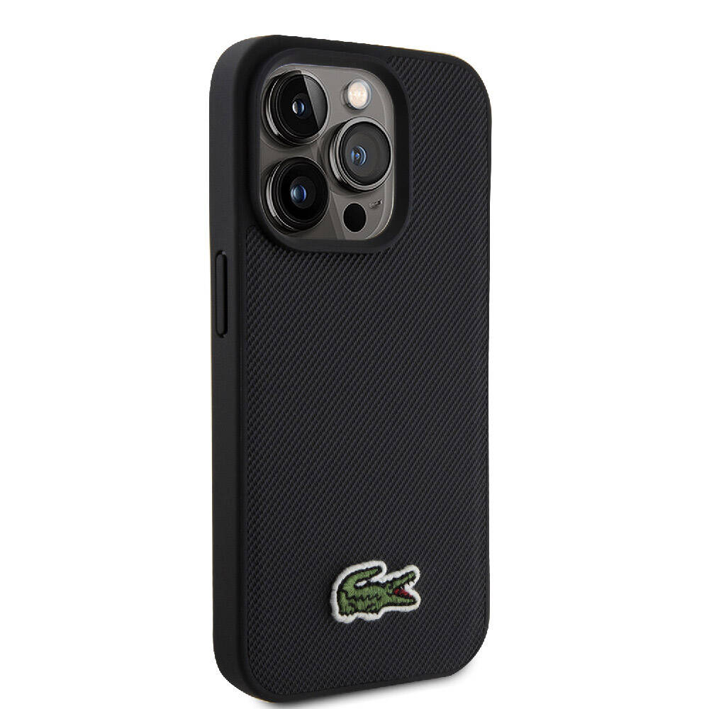Apple iPhone 15 Pro Max Kılıf Lacoste Orjinal Lisanslı PU Pike Desenli Arka Yüzey İkonik Timsah Dokuma Logolu Kapak Lacivert