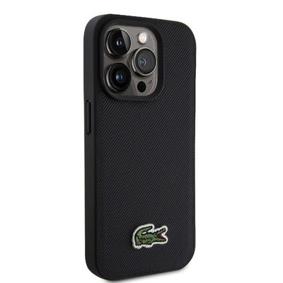 Apple iPhone 15 Pro Max Kılıf Lacoste Orjinal Lisanslı PU Pike Desenli Arka Yüzey İkonik Timsah Dokuma Logolu Kapak Lacivert