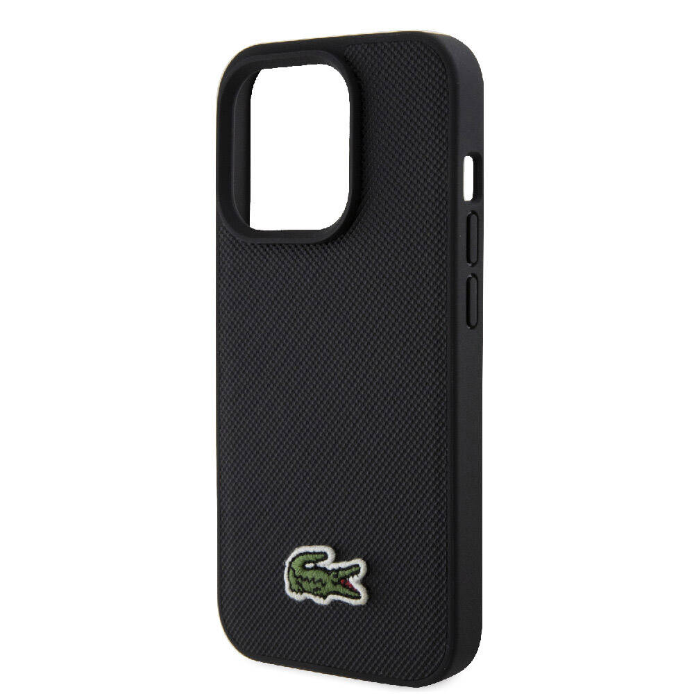 Apple iPhone 15 Pro Max Kılıf Lacoste Orjinal Lisanslı PU Pike Desenli Arka Yüzey İkonik Timsah Dokuma Logolu Kapak Lacivert