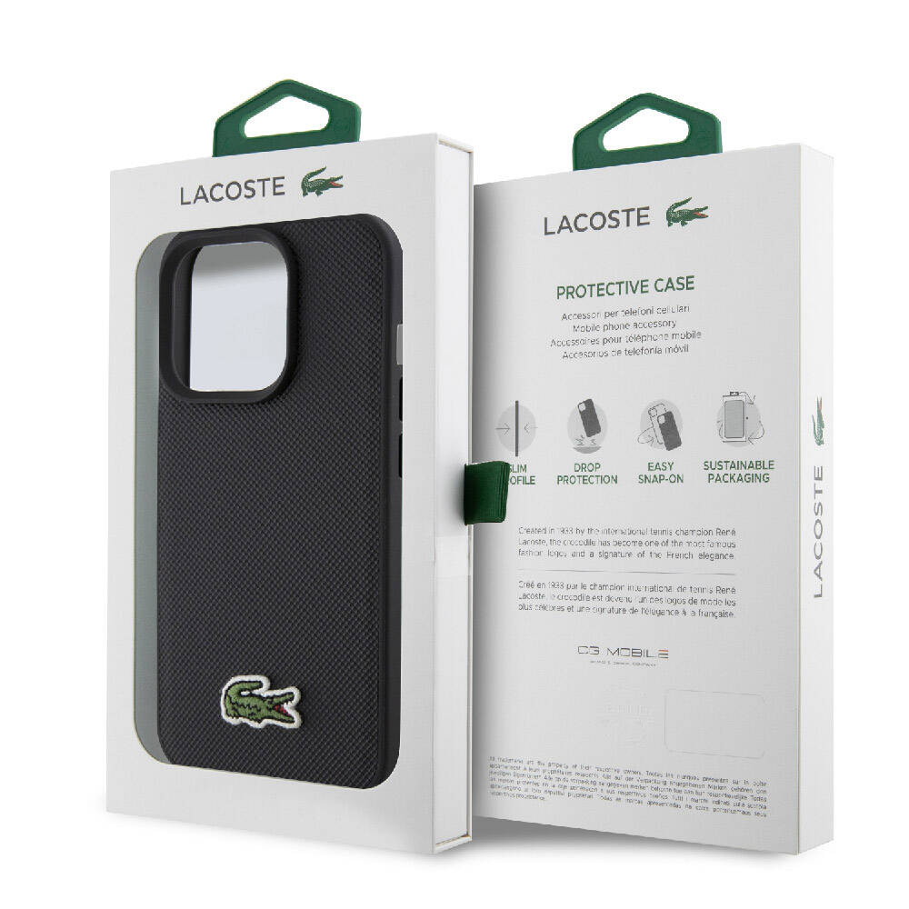 iPhone 15 Pro Max Kılıf Lacoste Orjinal Lisanslı PU Pike Desenli Arka Yüzey İkonik Timsah Dokuma Logolu Kılıf
