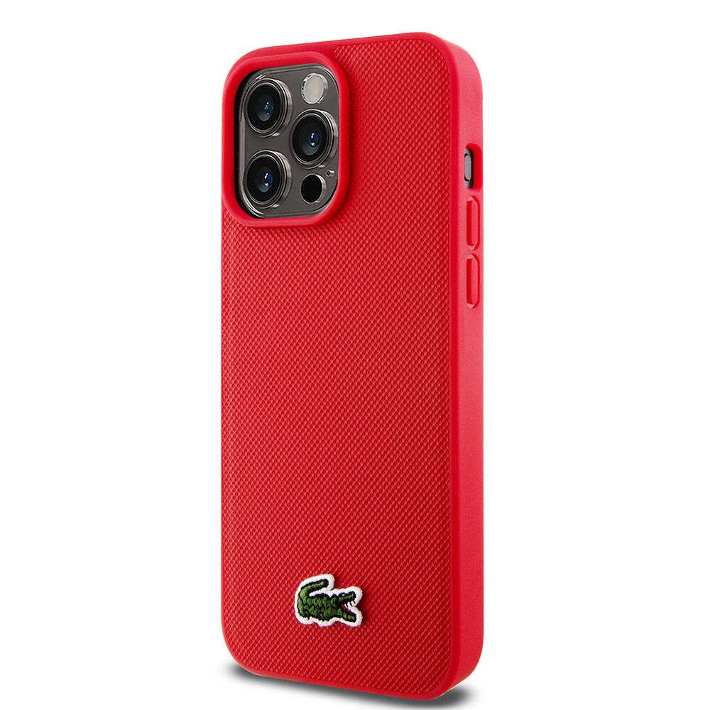 Apple iPhone 15 Pro Max Kılıf Lacoste Orjinal Lisanslı PU Pike Desenli Arka Yüzey İkonik Timsah Dokuma Logolu Kapak Lacivert