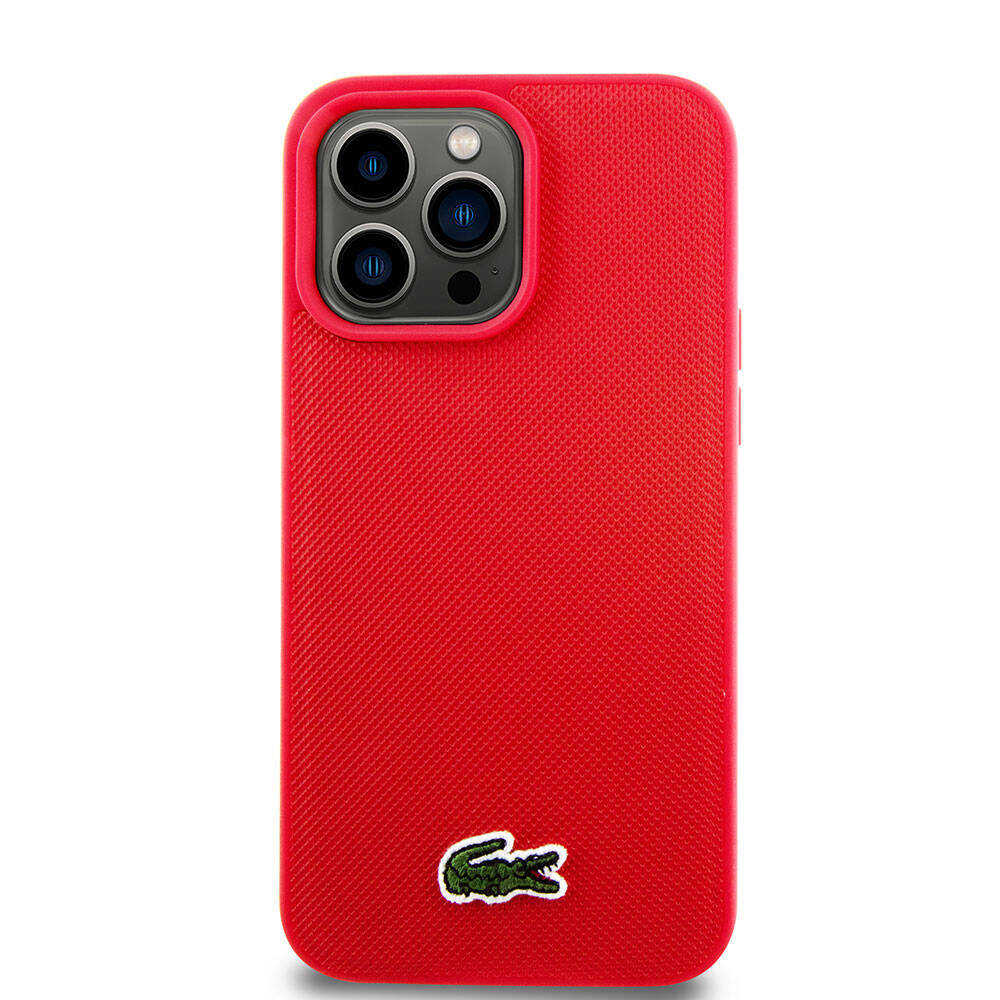 iPhone 15 Pro Max Kılıf Lacoste Orjinal Lisanslı PU Pike Desenli Arka Yüzey İkonik Timsah Dokuma Logolu Kılıf