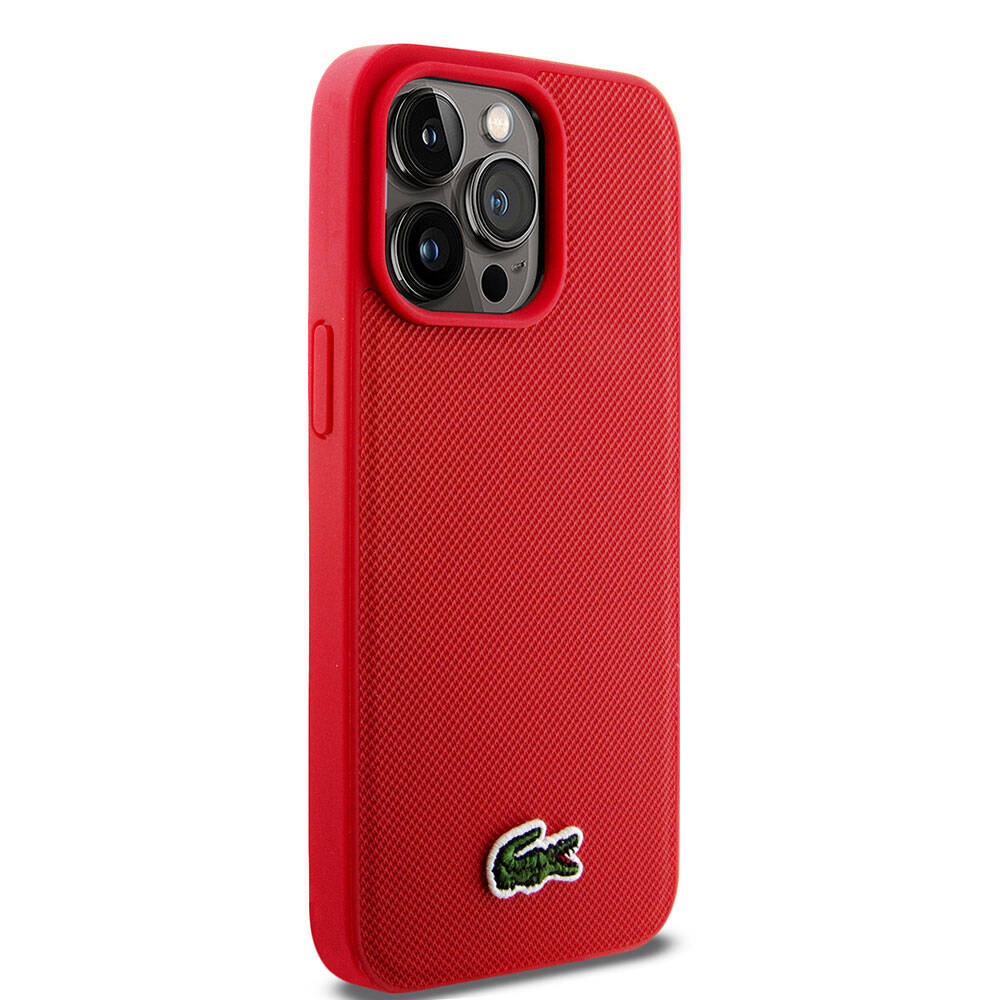 iPhone 15 Pro Max Kılıf Lacoste Orjinal Lisanslı PU Pike Desenli Arka Yüzey İkonik Timsah Dokuma Logolu Kılıf