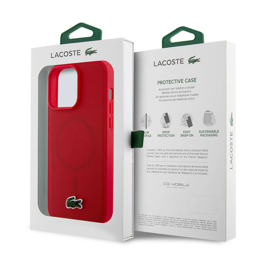 iPhone 15 Pro Max Kılıf Lacoste Orjinal Lisanslı PU Pike Desenli Arka Yüzey İkonik Timsah Dokuma Logolu Kılıf