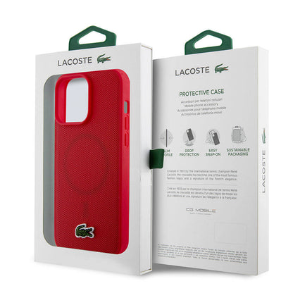 iPhone 15 Pro Max Kılıf Lacoste Orjinal Lisanslı PU Pike Desenli Arka Yüzey İkonik Timsah Dokuma Logolu Kılıf