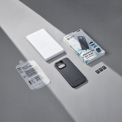 iPhone 15 Pro Max Kılıf M-safe Şarj Özellikli 1500D Aramid Fiber Pitaka Military-Grade Classic Serisi Black-Grey Twill Kılıf