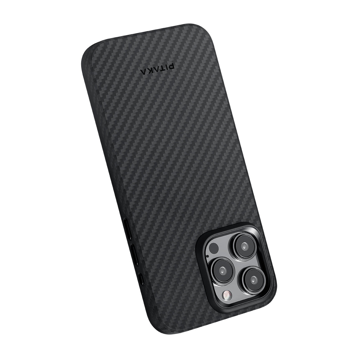 iPhone 15 Pro Max Kılıf M-safe Şarj Özellikli 1500D Aramid Fiber Pitaka Military-Grade Classic Serisi Black-Grey Twill Kılıf