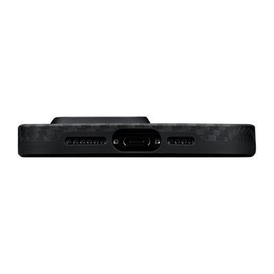 Apple iPhone 15 Pro Max Kılıf Magsafe Şarj Özellikli 1500D Aramid Fiber Pitaka Military-Grade Classic Serisi Black-Grey Twill Kapak Siyah-Gri