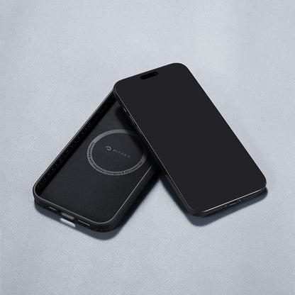 iPhone 15 Pro Max Kılıf M-safe Şarj Özellikli 1500D Aramid Fiber Pitaka Military-Grade Classic Serisi Black-Grey Twill Kılıf