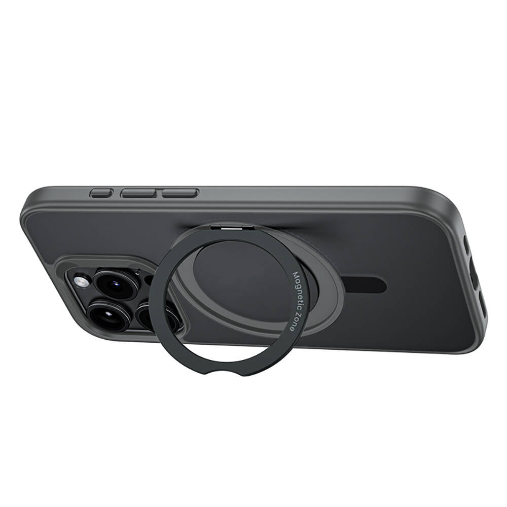 Apple iPhone 15 Pro Max Kılıf Magsafe Şarj Özellikli 360° Dönebilen Benks Pop Stand Kapak Gri