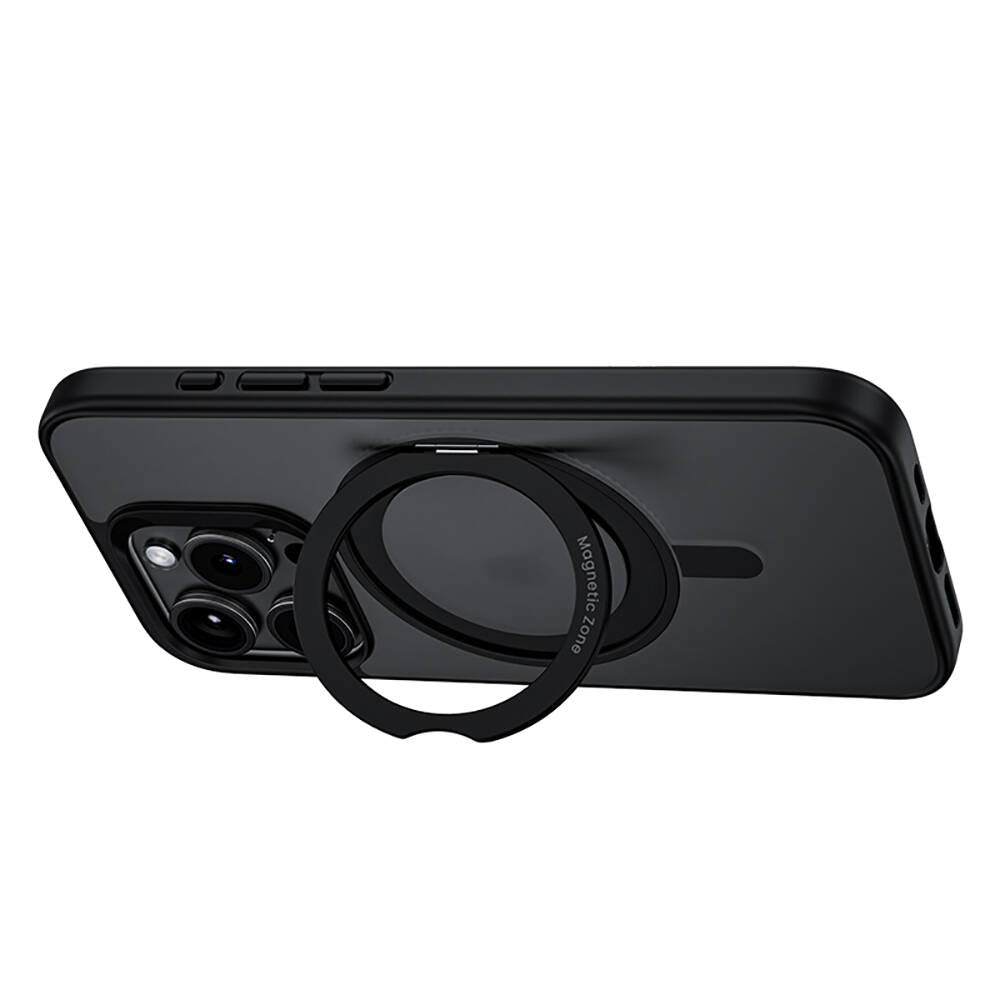 Apple iPhone 15 Pro Max Kılıf Magsafe Şarj Özellikli 360° Dönebilen Benks Pop Stand Kapak Gri