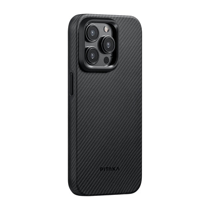 iPhone 15 Pro Max Kılıf M-safe Şarj Özellikli 600D Aramid Fiber Pitaka Military-Grade Classic Serisi Black-Grey Twill Kılıf