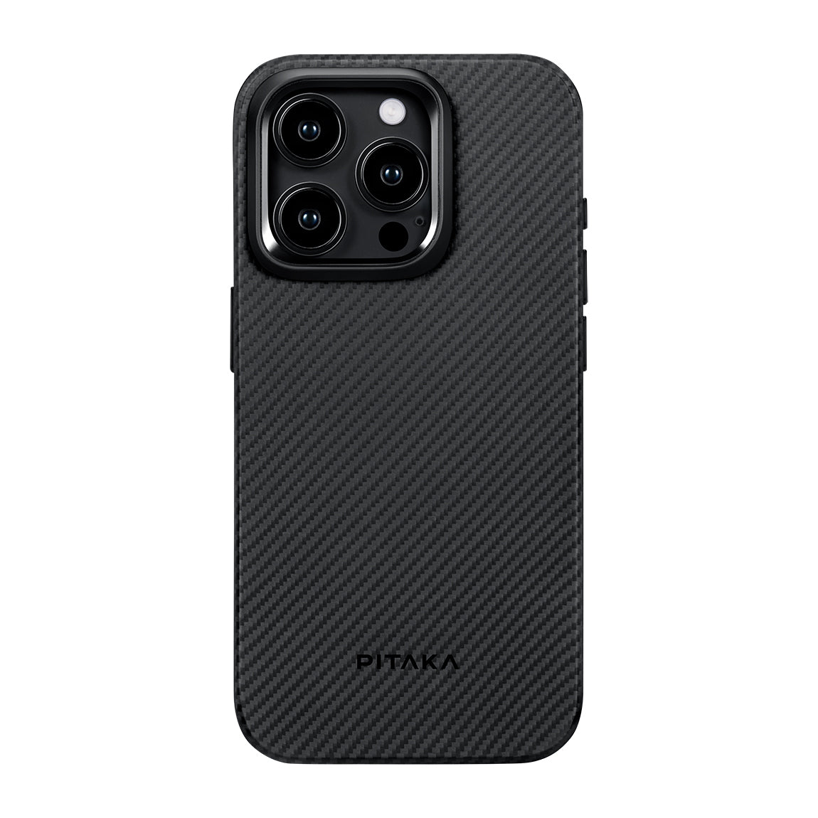 Apple iPhone 15 Pro Max Kılıf Magsafe Şarj Özellikli 600D Aramid Fiber Pitaka Military-Grade Classic Serisi Black-Grey Twill Kapak Siyah-Gri