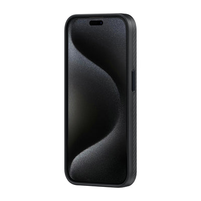 Apple iPhone 15 Pro Max Kılıf Magsafe Şarj Özellikli 600D Aramid Fiber Pitaka Military-Grade Classic Serisi Black-Grey Twill Kapak Siyah-Gri
