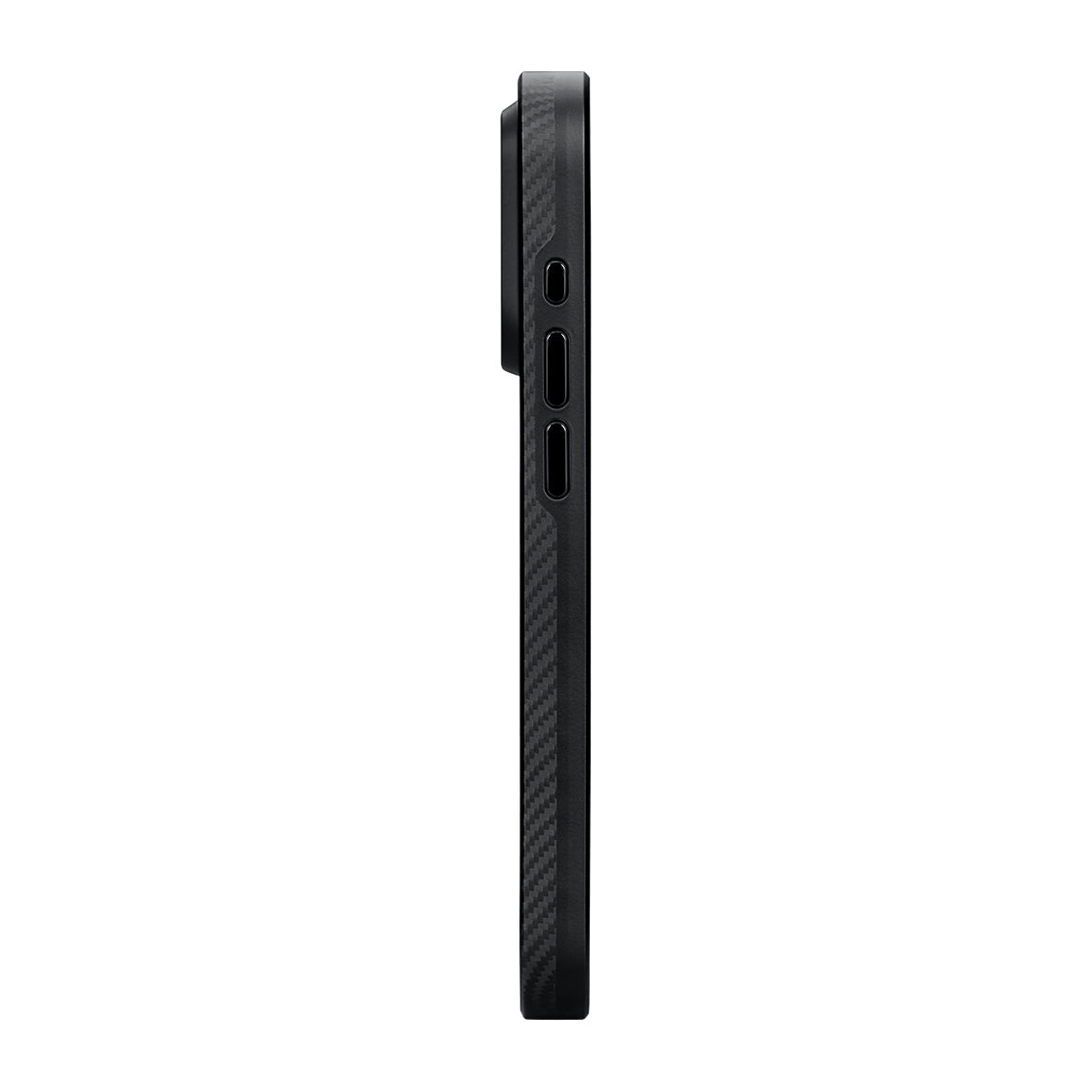 Apple iPhone 15 Pro Max Kılıf Magsafe Şarj Özellikli 600D Aramid Fiber Pitaka Military-Grade Classic Serisi Black-Grey Twill Kapak Siyah-Gri