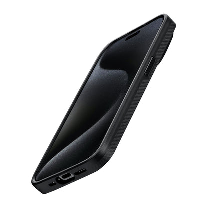 iPhone 15 Pro Max Kılıf M-safe Şarj Özellikli 600D Aramid Fiber Pitaka Military-Grade Classic Serisi Black-Grey Twill Kılıf