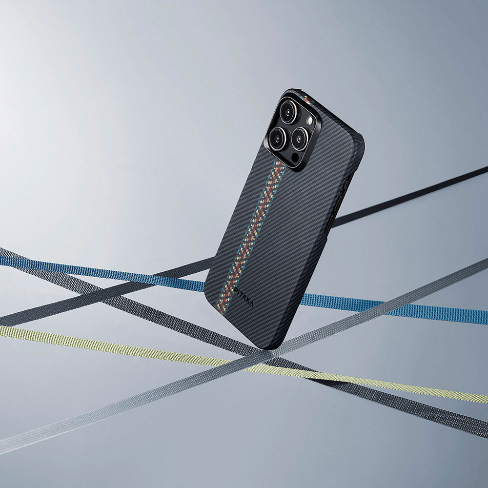 iPhone 15 Pro Max Kılıf M-safe Şarj Özellikli 600D Aramid Fiber Pitaka Tactile Woven Orchestra Serisi Rhapsody Kılıf