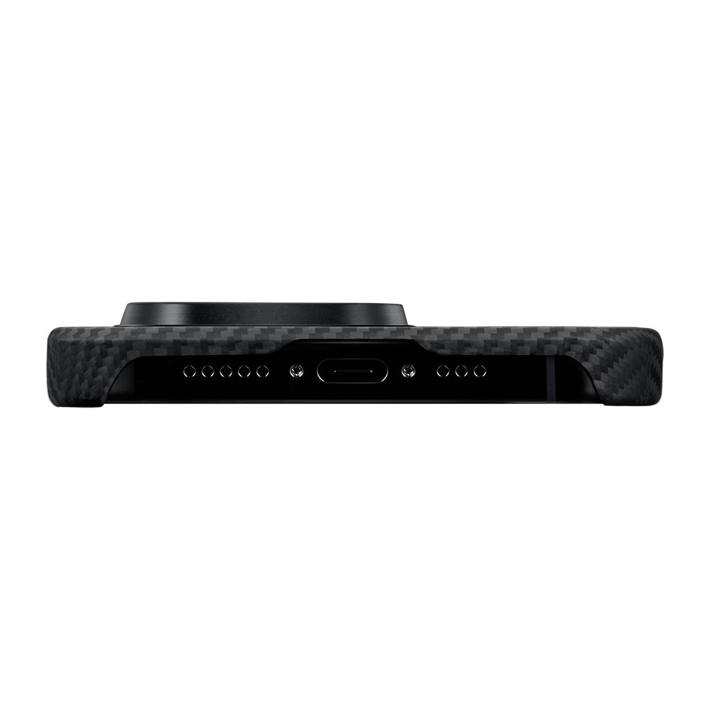 Apple iPhone 15 Pro Max Kılıf Magsafe Şarj Özellikli 600D Aramid Fiber Pitaka Ultra-Slim Classic Serisi Black-Grey Twill Kapak Siyah-Gri