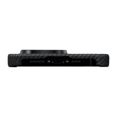 Apple iPhone 15 Pro Max Kılıf Magsafe Şarj Özellikli 600D Aramid Fiber Pitaka Ultra-Slim Classic Serisi Black-Grey Twill Kapak Siyah-Gri