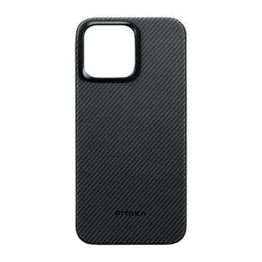 Apple iPhone 15 Pro Max Kılıf Magsafe Şarj Özellikli 600D Aramid Fiber Pitaka Ultra-Slim Classic Serisi Black-Grey Twill Kapak