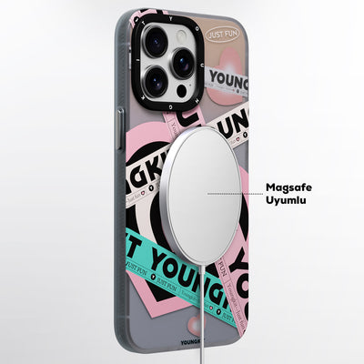 Apple iPhone 15 Pro Max Kılıf Magsafe Şarj Özellikli Airbagli Çift Katmanlı Youngkit Flipped Serisi Kapak Pembe