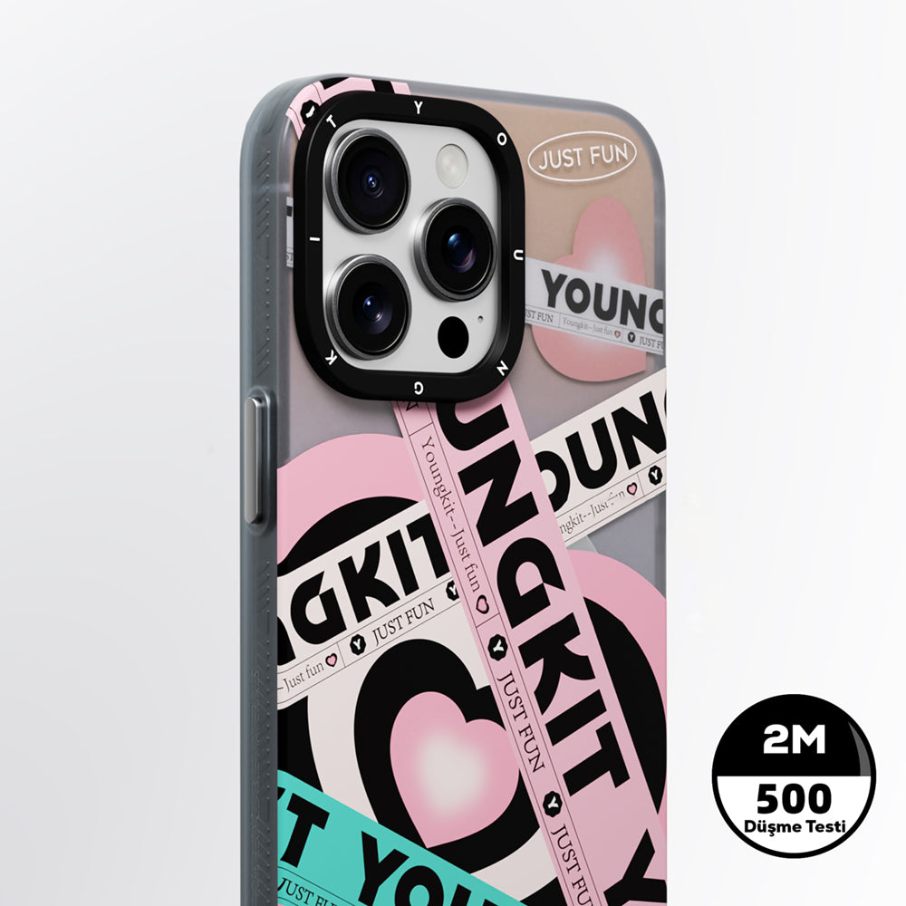 Apple iPhone 15 Pro Max Kılıf Magsafe Şarj Özellikli Airbagli Çift Katmanlı Youngkit Flipped Serisi Kapak Pembe