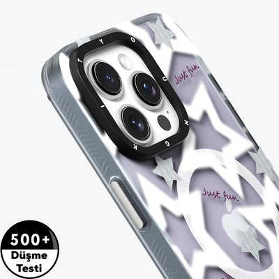 Apple iPhone 15 Pro Max Kılıf Magsafe Şarj Özellikli Airbagli Çift Katmanlı Youngkit Star&Butterfly Serisi Kapak Mor