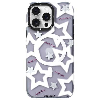 iPhone 15 Pro Max Kılıf M-safe Şarj Özellikli Airbagli Çift Katmanlı Youngkit Star&Butterfly Serisi Kılıf