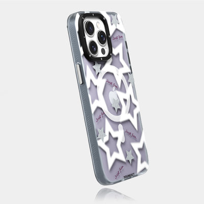 Apple iPhone 15 Pro Max Kılıf Magsafe Şarj Özellikli Airbagli Çift Katmanlı Youngkit Star&Butterfly Serisi Kapak Gri