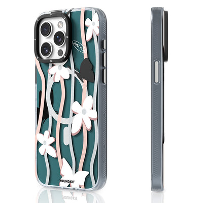 Apple iPhone 15 Pro Max Kılıf Magsafe Şarj Özellikli Airbagli Çift Katmanlı Youngkit Star&Butterfly Serisi Kapak Mor