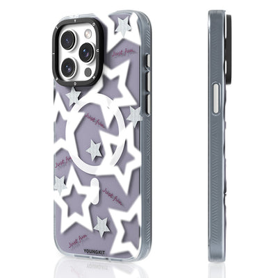 Apple iPhone 15 Pro Max Kılıf Magsafe Şarj Özellikli Airbagli Çift Katmanlı Youngkit Star&Butterfly Serisi Kapak Gri
