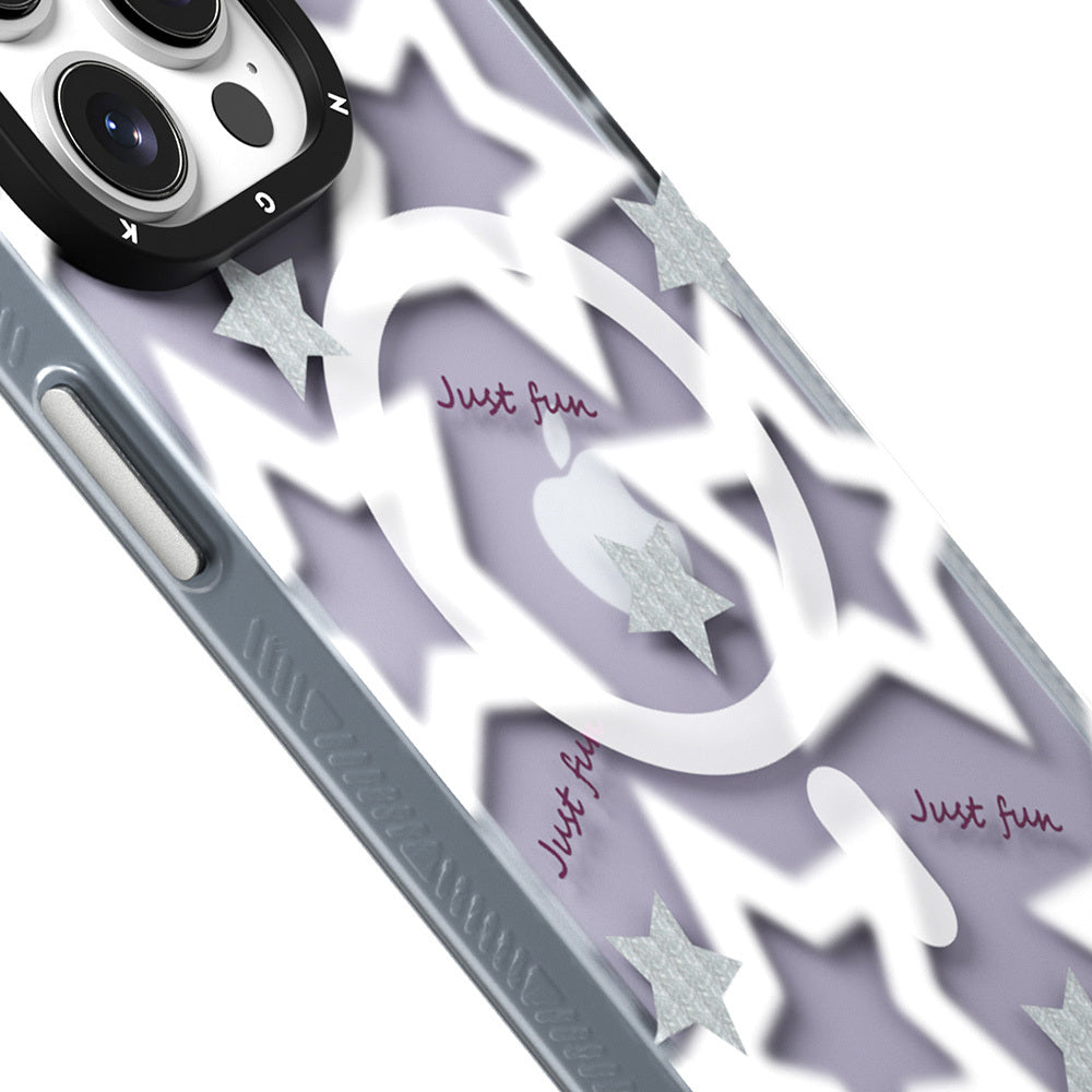 Apple iPhone 15 Pro Max Kılıf Magsafe Şarj Özellikli Airbagli Çift Katmanlı Youngkit Star&Butterfly Serisi Kapak Gri