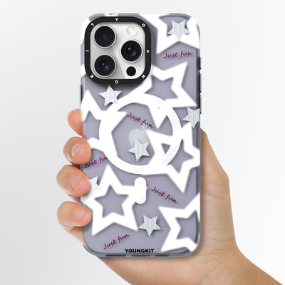 Apple iPhone 15 Pro Max Kılıf Magsafe Şarj Özellikli Airbagli Çift Katmanlı Youngkit Star&Butterfly Serisi Kapak Mor
