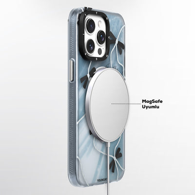 Apple iPhone 15 Pro Max Kılıf Magsafe Şarj Özellikli Airbagli Çift Katmanlı Youngkit Star&Butterfly Serisi Kapak Gri