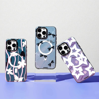 Apple iPhone 15 Pro Max Kılıf Magsafe Şarj Özellikli Airbagli Çift Katmanlı Youngkit Star&Butterfly Serisi Kapak Gri