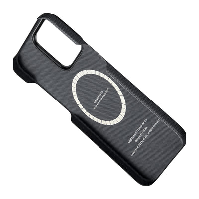 Apple iPhone 15 Pro Max Kılıf Magsafe Şarj Özellikli Aramid Fiber Pitaka Tactile Woven Break The Line Kapak Siyah