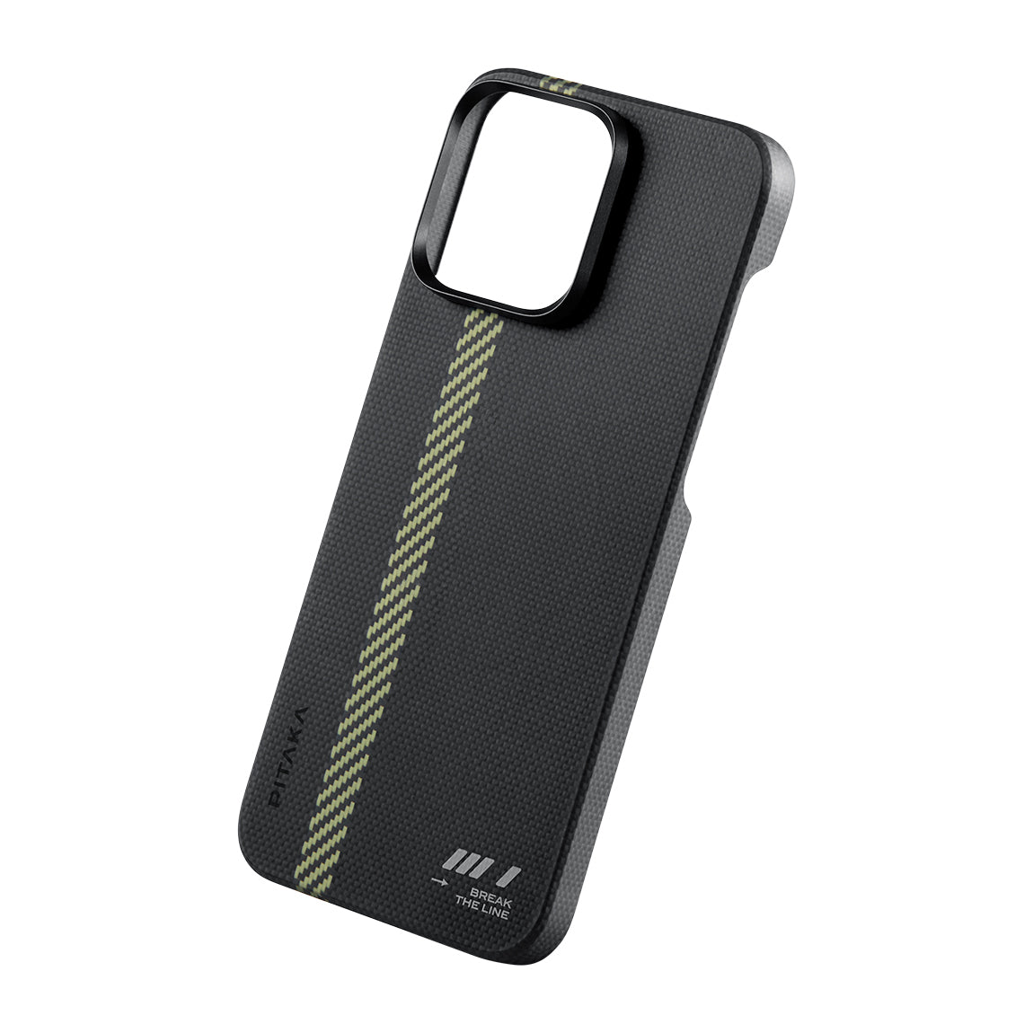 Apple iPhone 15 Pro Max Kılıf Magsafe Şarj Özellikli Aramid Fiber Pitaka Tactile Woven Break The Line Kapak Siyah