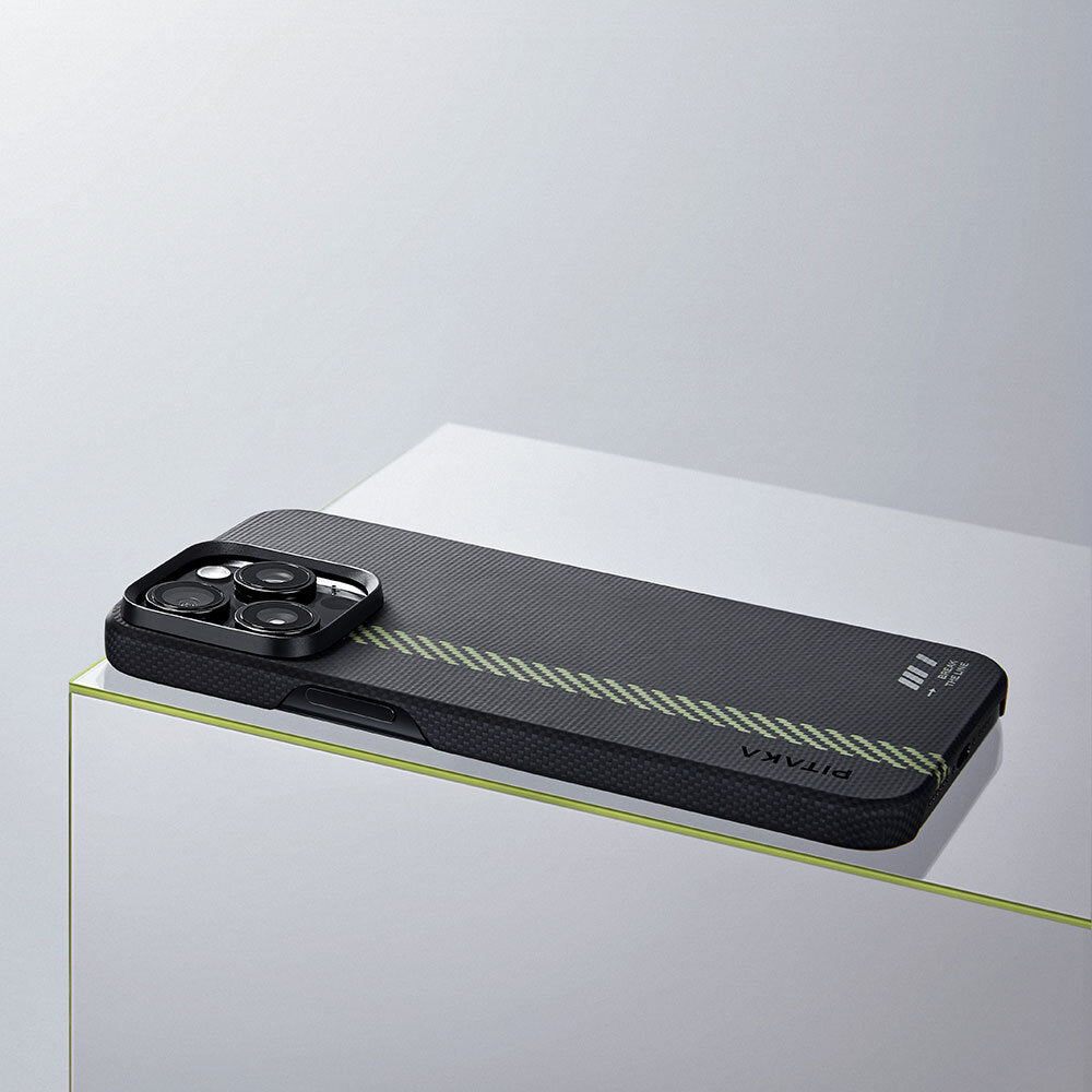 iPhone 15 Pro Max Kılıf M-safe Şarj Özellikli Aramid Fiber Pitaka Tactile Woven Break The Line Kılıf