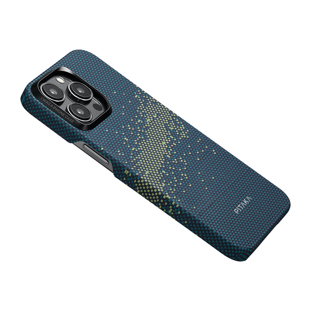 Apple iPhone 15 Pro Max Kılıf Magsafe Şarj Özellikli Aramid Fiber Pitaka Tactile Woven Starpeak Serisi Milky Way Galaxy Kapak Mavi