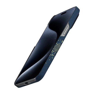 Apple iPhone 15 Pro Max Kılıf Magsafe Şarj Özellikli Aramid Fiber Pitaka Tactile Woven Starpeak Serisi Milky Way Galaxy Kapak Mavi