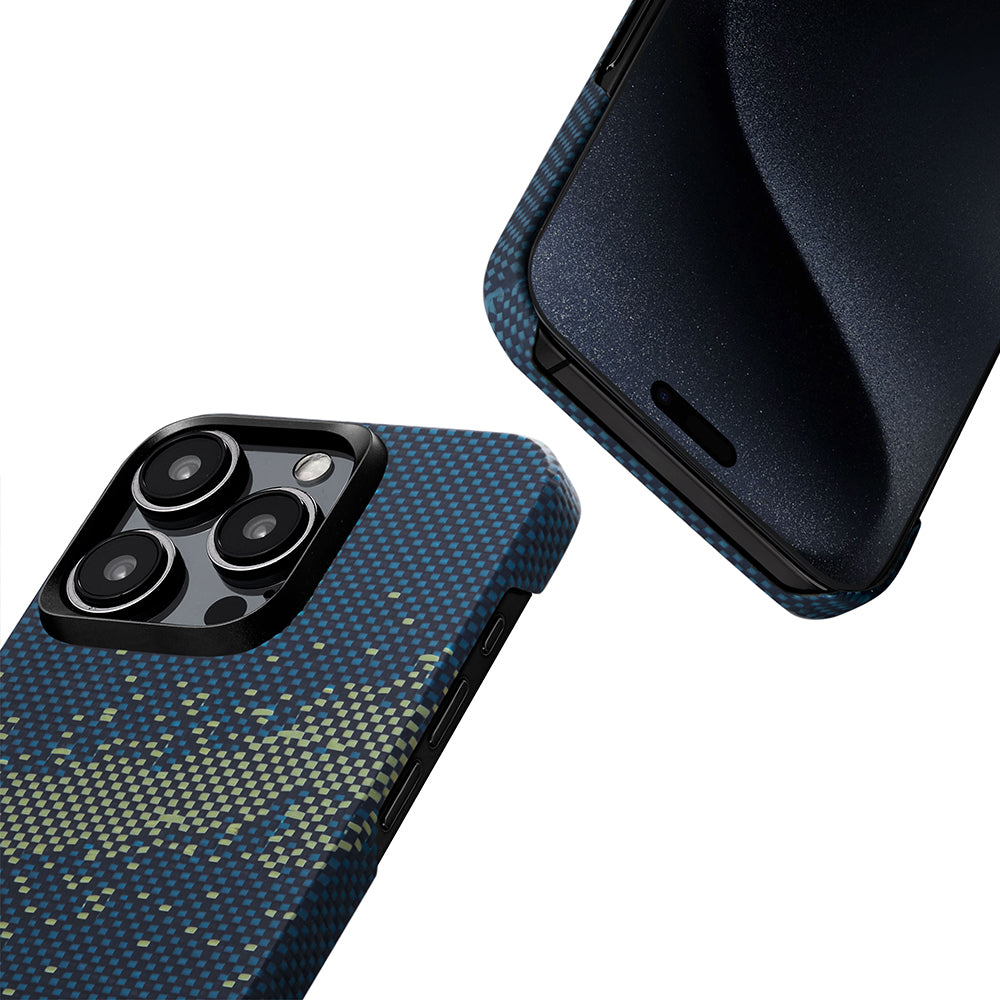 Apple iPhone 15 Pro Max Kılıf Magsafe Şarj Özellikli Aramid Fiber Pitaka Tactile Woven Starpeak Serisi Milky Way Galaxy Kapak Mavi
