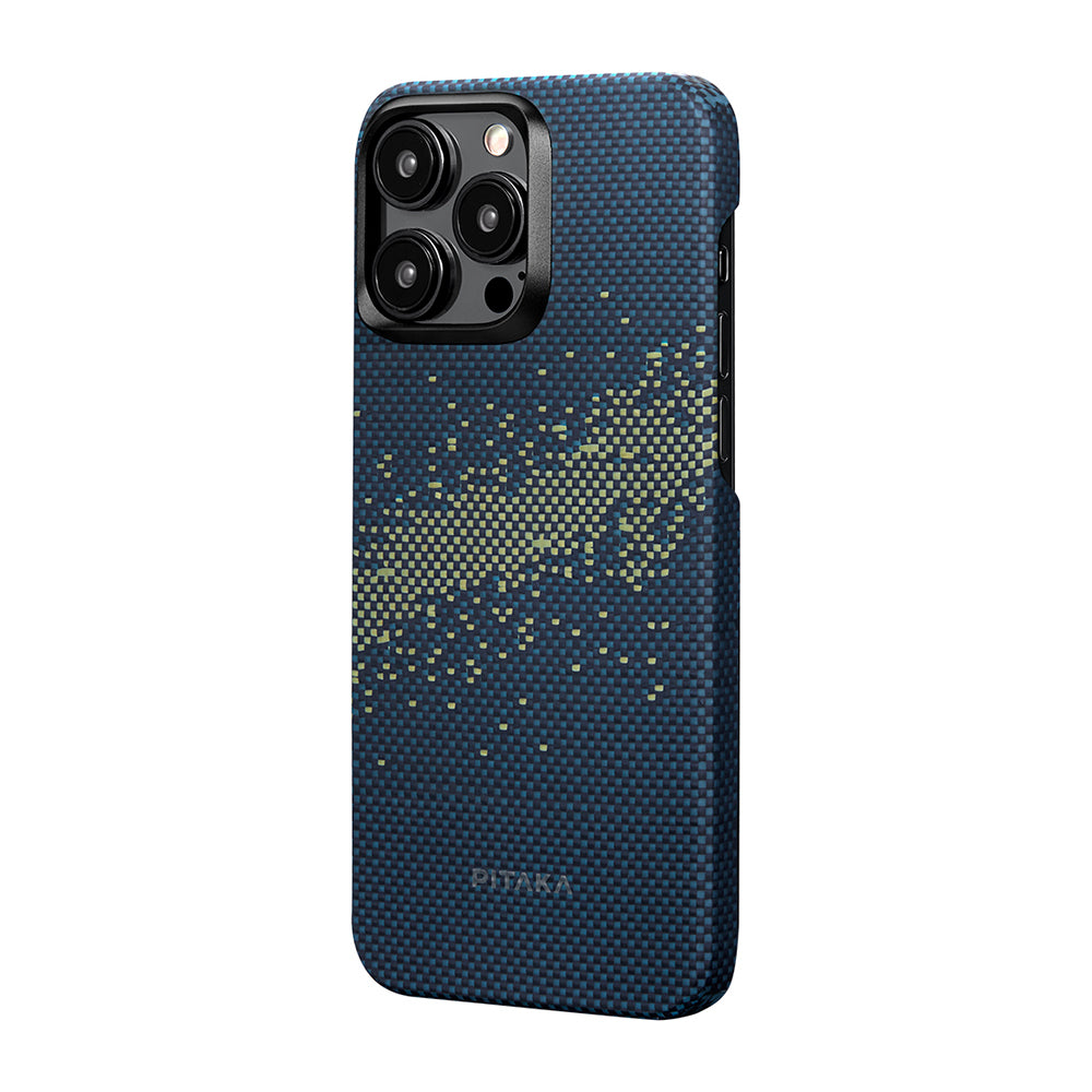 Apple iPhone 15 Pro Max Kılıf Magsafe Şarj Özellikli Aramid Fiber Pitaka Tactile Woven Starpeak Serisi Milky Way Galaxy Kapak Mavi