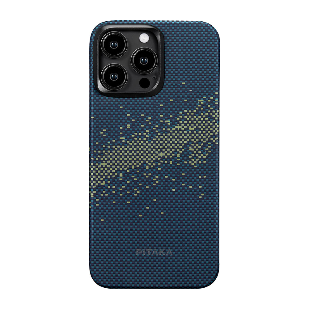 Apple iPhone 15 Pro Max Kılıf Magsafe Şarj Özellikli Aramid Fiber Pitaka Tactile Woven Starpeak Serisi Milky Way Galaxy Kapak Mavi