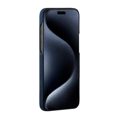 Apple iPhone 15 Pro Max Kılıf Magsafe Şarj Özellikli Aramid Fiber Pitaka Tactile Woven Starpeak Serisi Milky Way Galaxy Kapak Mavi