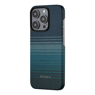 Apple iPhone 15 Pro Max Kılıf Magsafe Şarj Özellikli Aramid Fiber Pitaka Tactile Woven Sunset-Moonrise Serisi Moonrise Kapak Mavi
