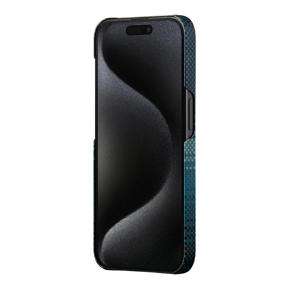 Apple iPhone 15 Pro Max Kılıf Magsafe Şarj Özellikli Aramid Fiber Pitaka Tactile Woven Sunset-Moonrise Serisi Moonrise Kapak Mavi