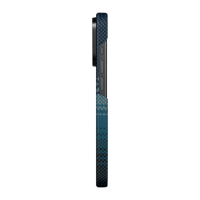 Apple iPhone 15 Pro Max Kılıf Magsafe Şarj Özellikli Aramid Fiber Pitaka Tactile Woven Sunset-Moonrise Serisi Moonrise Kapak Mavi