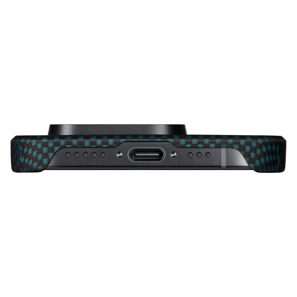 Apple iPhone 15 Pro Max Kılıf Magsafe Şarj Özellikli Aramid Fiber Pitaka Tactile Woven Sunset-Moonrise Serisi Moonrise Kapak Mavi